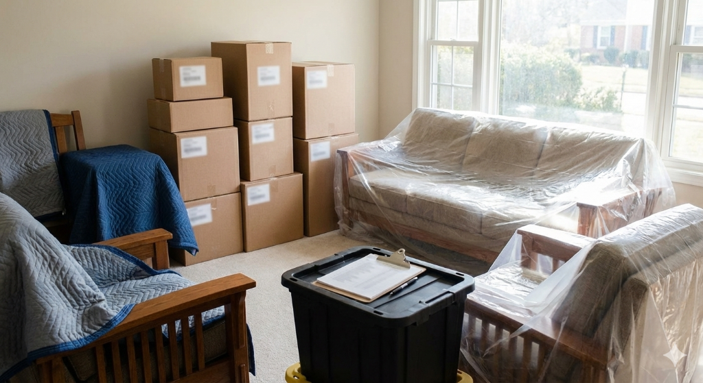 Technician using leak detection equipment during a water damage inspection